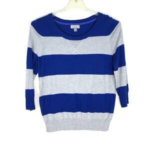 JCPenney Blue and Gray Striped Crew Neck Sweater